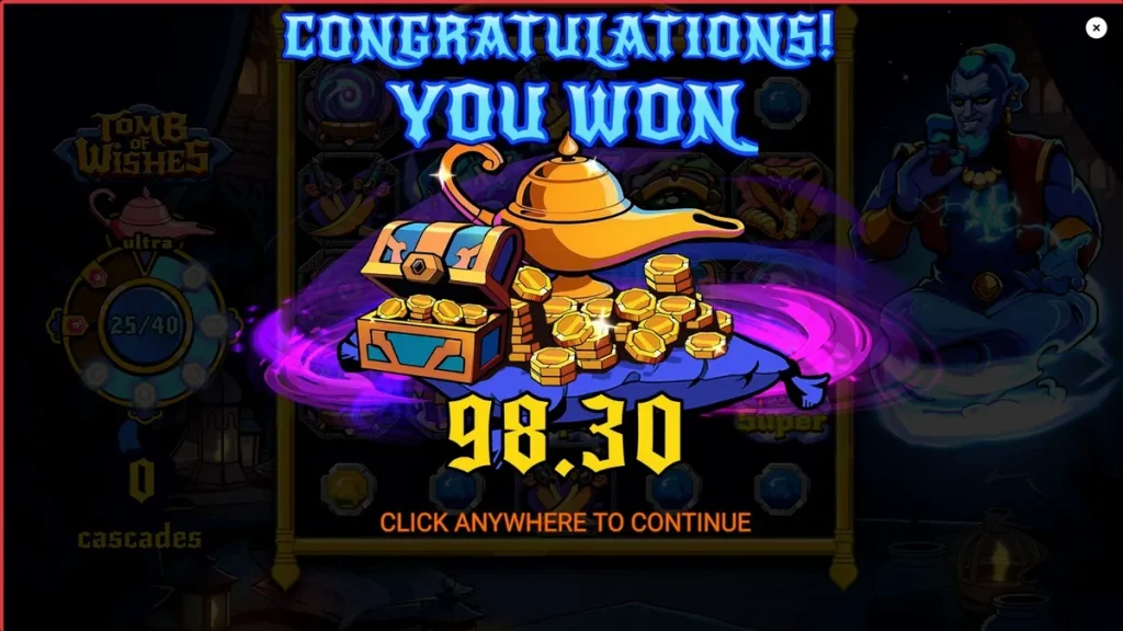 Tampilan visual slot Tomb of Wishes dengan latar belakang ruang harta karun Arabian