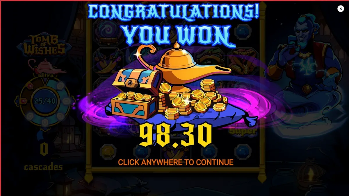 Tampilan visual slot Tomb of Wishes dengan latar belakang ruang harta karun Arabian